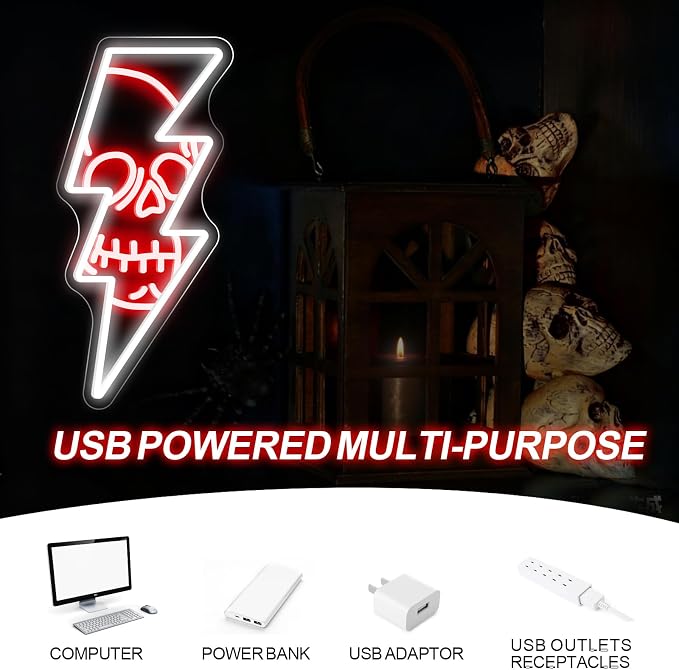 Lightning Skull Neon Sign - Image 5