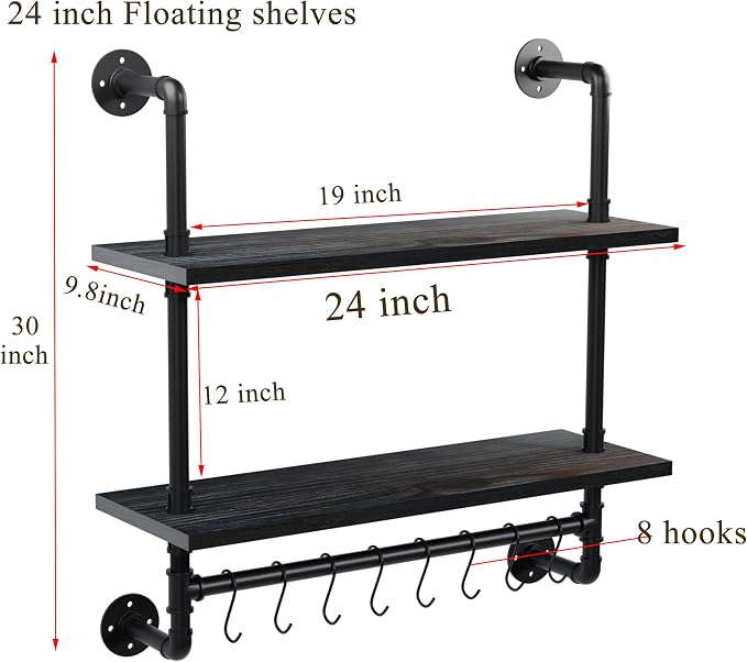 ROGMARS Industrial Pipe Bathroom Shelves Shelving, Kitchen Wall Mounted Shelves - Image 3