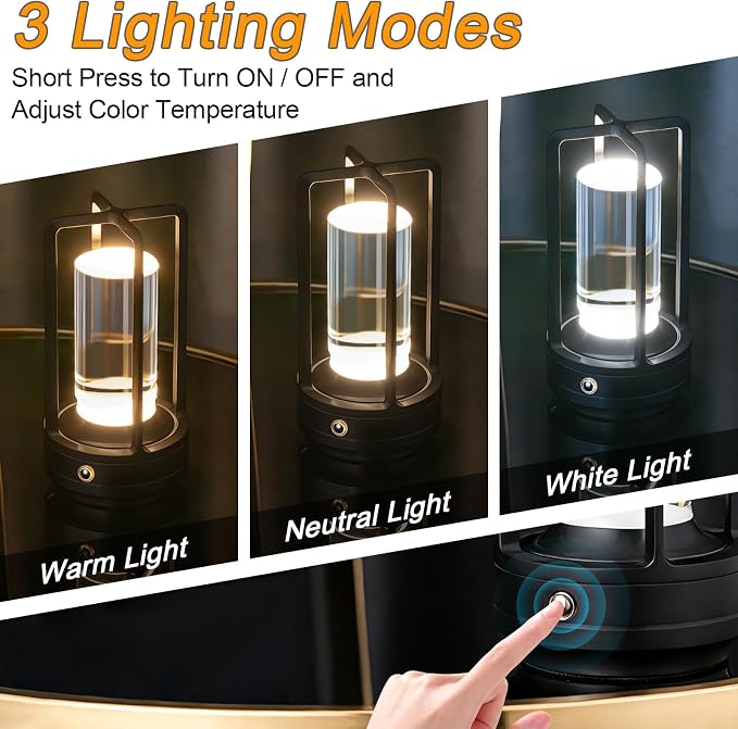 Cordless Table Lamp Rechargeable, Battery Operated Crystal Lamp, Stepless - Image 3