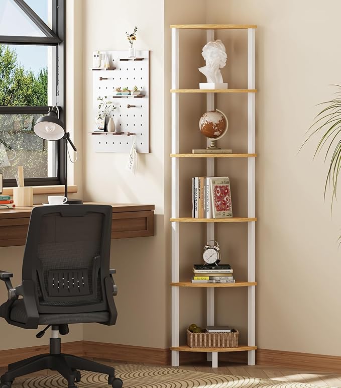 Corner Shelf, 6-Tier Corner Bookshelf, Industrial Corner Ladder Shelf, DIY - Image 2