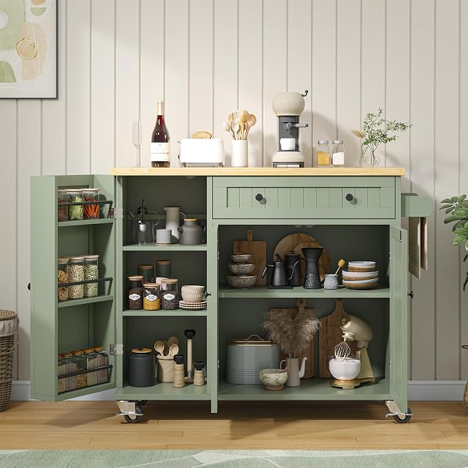 Bigbiglife Kitchen Island with Drop Leaf, Island Table on Wheels with Storage - Image 4