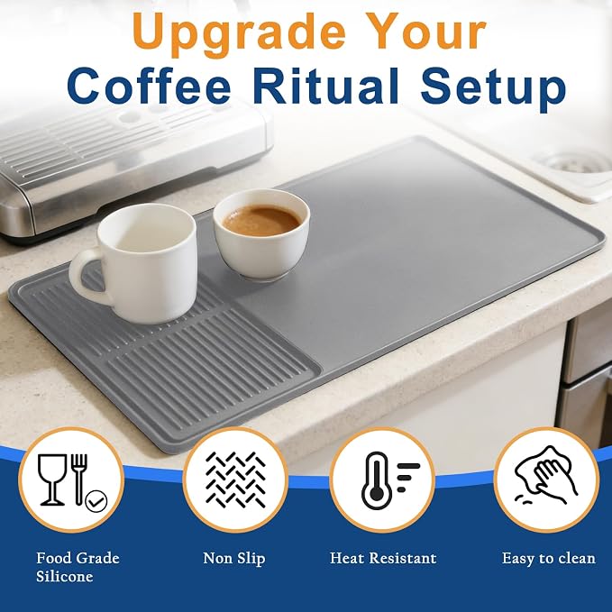 Mrcrypos Silicone Coffee Station Mat 16x24 Inch, Spill-Proof Bar Mat - Image 4