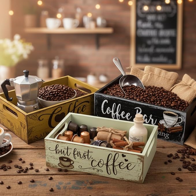 3 Pcs Coffee Station Organizer Wood Countertop Coffee Accessories Organizer - Image 4