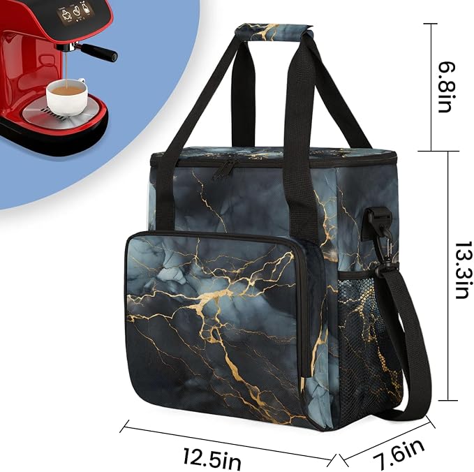 Black Marble Coffee Maker Carring Bag, Large Insulated Storage Organizer Case - Image 2
