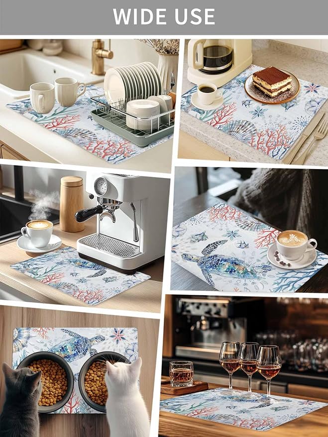 Blue Turtle Coffee Mat Small For Countertop Coffee Bar Accessories, Absorbent - Image 6