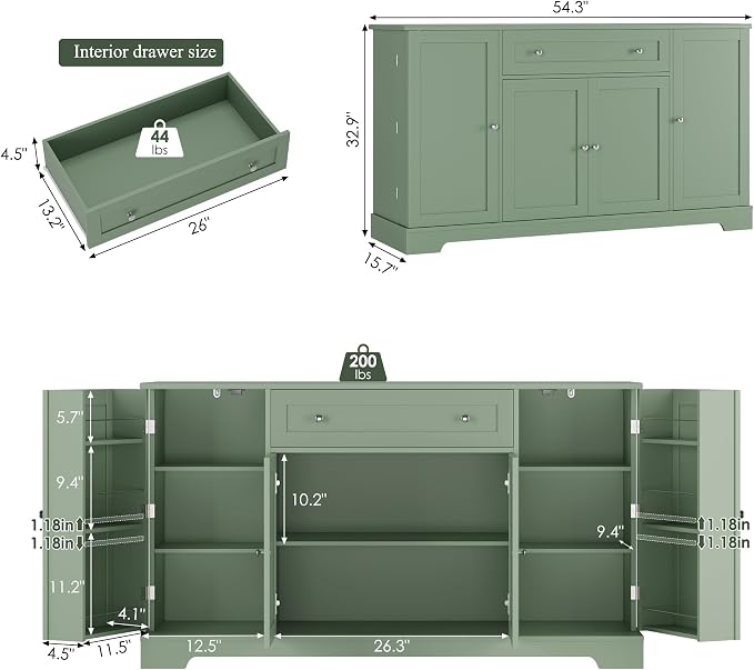 HITHOS 54" Buffet Cabinet with Storage, Modern Kitchen Buffet Sideboard with - Image 2