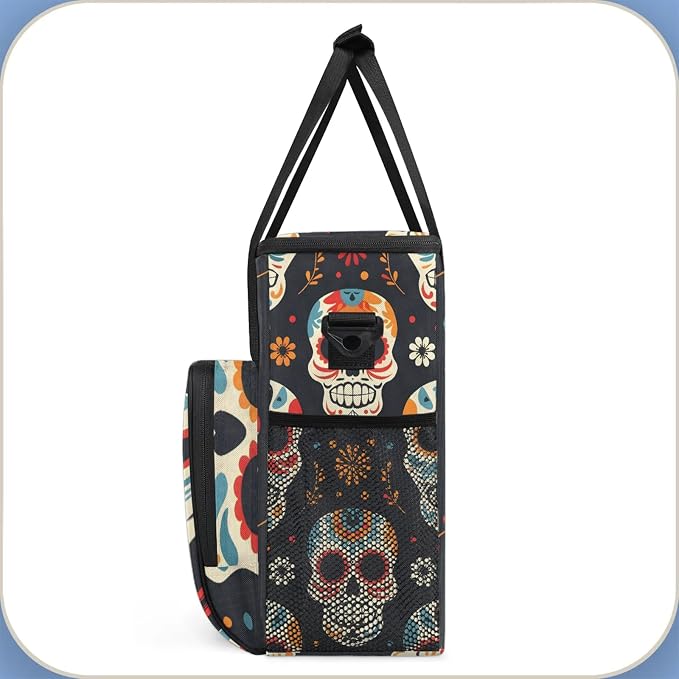Sugar Skull Floral Coffee Maker Carring Bag, Large Insulated Storage Organizer - Image 4