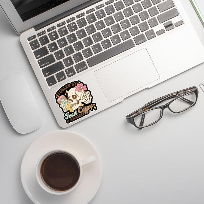 3" Skeleton Coffee Laminated Laptop Sticker Iced Coffee Brew Lattee Gift perfect - Image 3