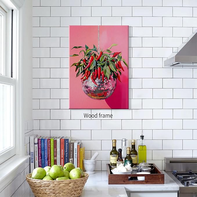 Wrapped Framed Disco Ball With Red Chili Pepper Wall Art 16x20 inch Funky - Image 6