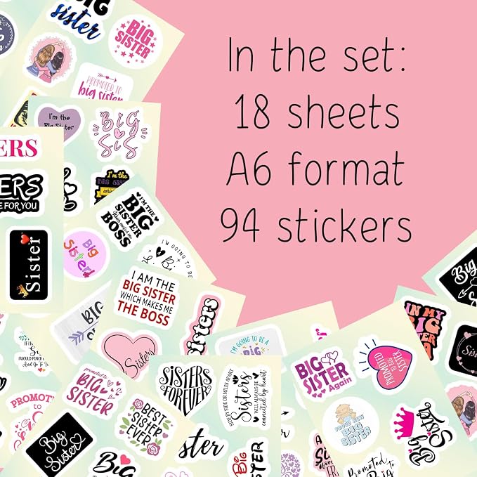 100Pcs Big Sister Stickers for Water Bottle and Laptop - Image 2
