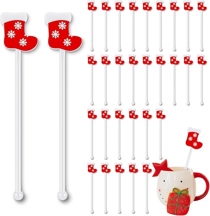 SiliFine 30 Pcs Winter Drink Stirrers Xmas Stir Stick Holiday Coffee Swizzle by SiliFine