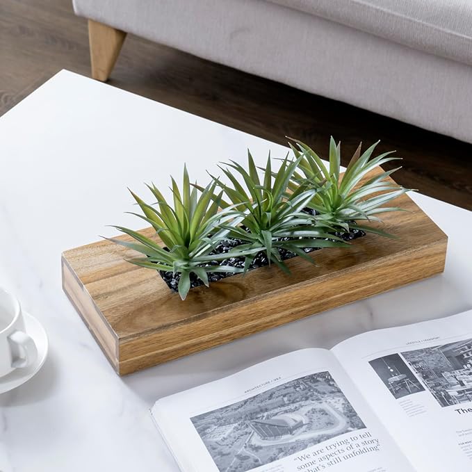 MyGift 15 Inch Large Artificial Green Grass Plants in Premium Acacia Solid Wood - Image 3