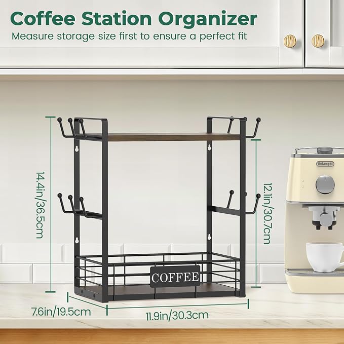 EsLuker.ly Coffee Mug Cup Holder Tree Bar Station Organizer, 2 Tier Mug Stand - Image 2