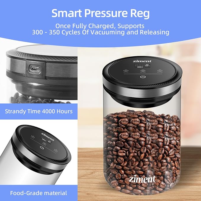 1.6L Automatic Vacuum Coffee Canister, Airtight Glass Food Storage Container - Image 3