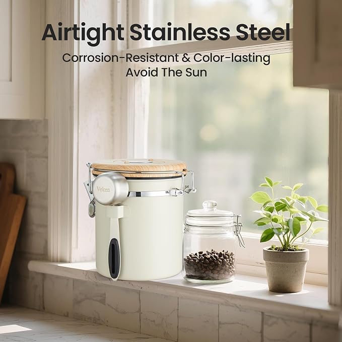 Veken Coffee Canister, Airtight Stainless Steel Kitchen Food Storage Container - Image 6