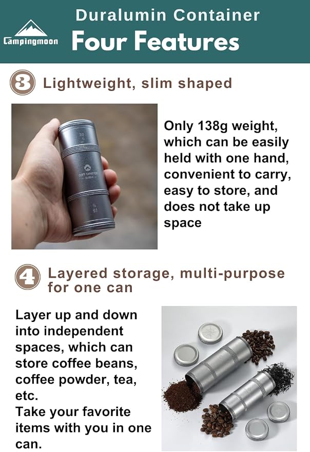 CAMPINGMOON 2-Layer Portable Coffee Bean Storage Canister Airtight Duralumin - Image 4