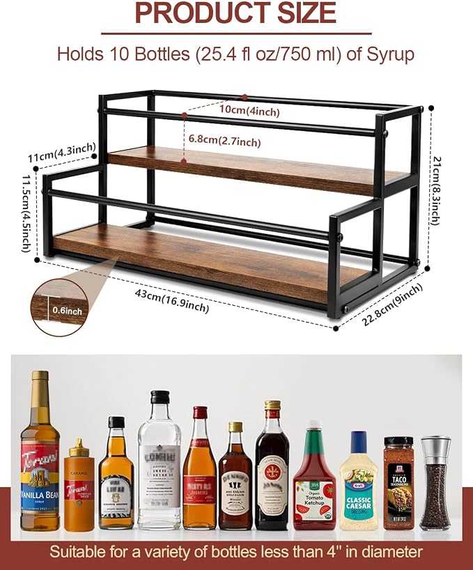 Coffee Syrup Rack Organizer, 2-Tier 10-Bottle Syrup Holder Stand - Image 4