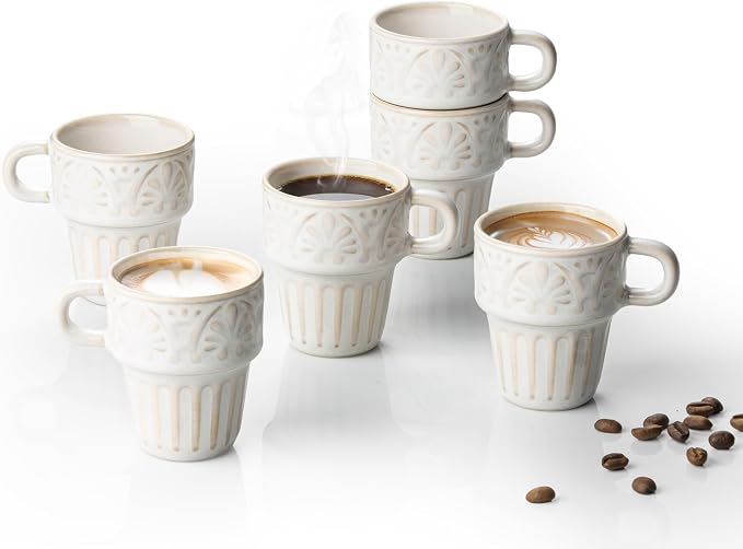 3.3 OZ Coffee Mugs, Ceramic Coffee Mug, Espresso Cups, Stackable Mug, Mug Set by LYEOBOH