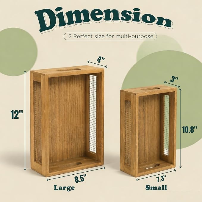 Dicunoy Set of 2 Decorative Wooden Crates, Rustic Countertop Nesting Basket - Image 2
