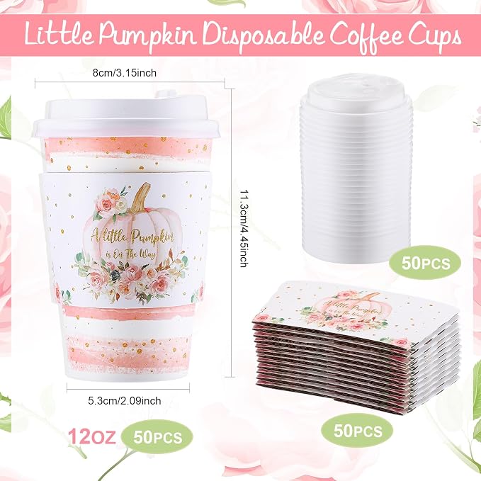 Pickmesh 50 Set 12oz Little Pumpkin Coffee Cups Sets Fall Baby Shower Party - Image 2
