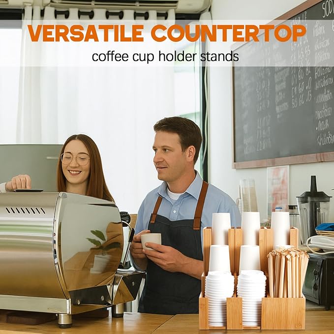 CroBlissful Bamboo Vertical Coffee Cup and Lid Dispenser, Coffee Condiment - Image 6