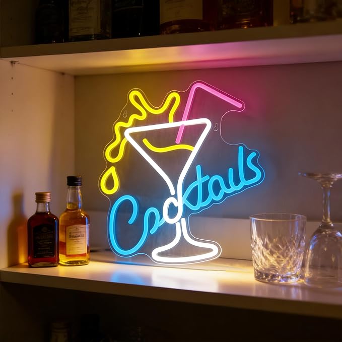 Cocktails LED Neon Sign for Wall Decor, USB Powered Neon Cocktail Lights for Bar - Image 2
