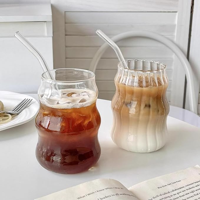 Nirvany 2 Pcs Ribbed Glass Cups, 18 Oz Vintage Drinking Glassware - Image 5
