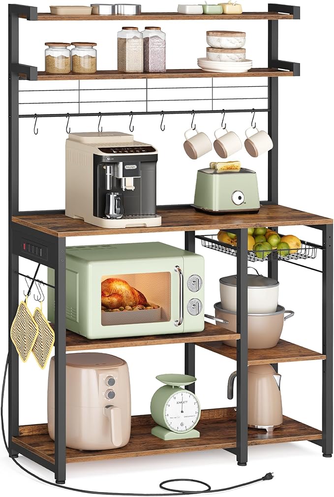 VASAGLE Bakers Rack with Power Outlet, 35.4 Inches Microwave Stand, Coffee Bar by Unknown