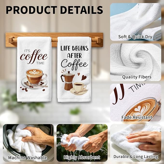 MAYJOYDIY 4 Pcs Coffee Kitchen Towels Coffee Pot Microfiber Dish Towel - Image 4