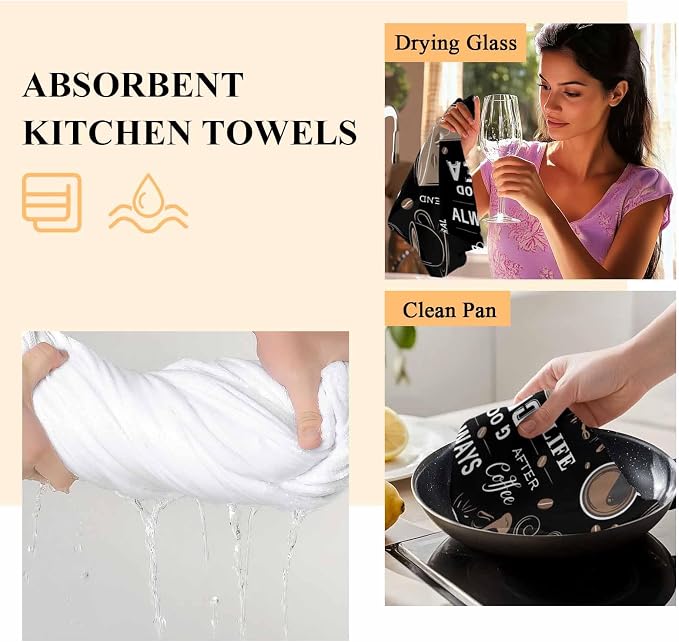 Kitchen Towel Set, Coffee Theme Fast Drying Microfiber Kitchen Towels Dish - Image 6