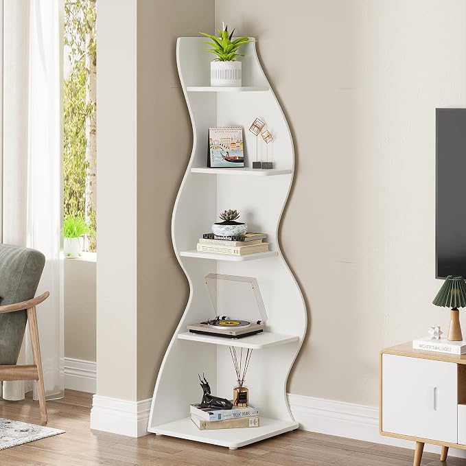 Tribesigns Corner Shelf, Modern 5-Tier Wall Corner Bookshelf, Stylish Corner - Image 4