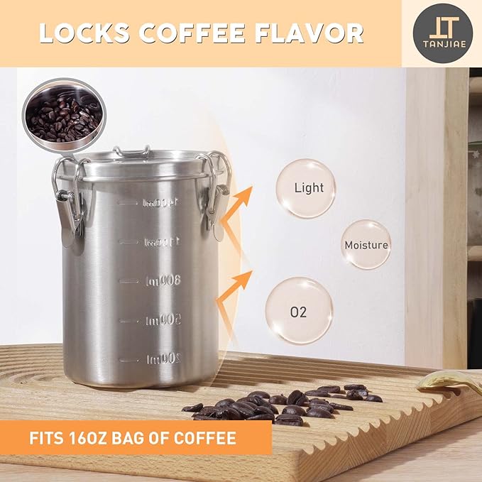 Tanjiae Stainless Steel Coffee Canister | 100% Airtight Metal Food Storage - Image 3
