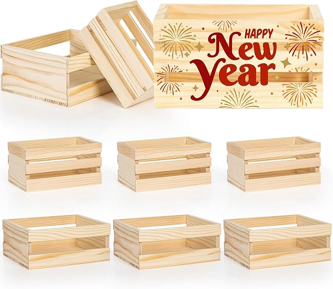 DIY Wood Crates 6 Pcs Decorative Storage Boxes, Rustic Wooden Crates by Baemin