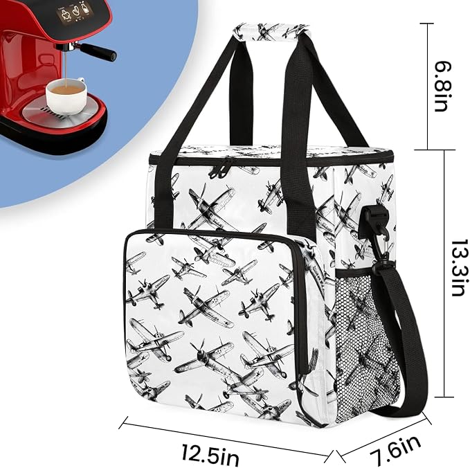Airplane Pattern Coffee Maker Carring Bag, Large Insulated Storage Organizer - Image 2