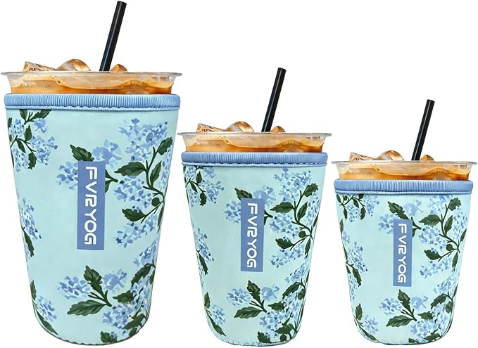 3 Pack Reusable Insulated Neoprene Iced Coffee Sleeves & Coffee Cup Holder by Fvryog
