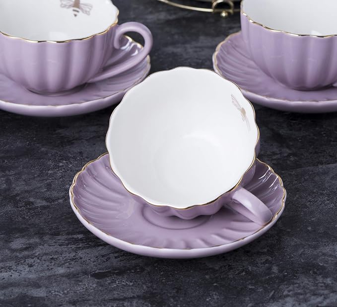 Jusalpha Fine China 8 OZ Purple Coffee Cup/Teacup, Teapot and Creamer Set - Image 3