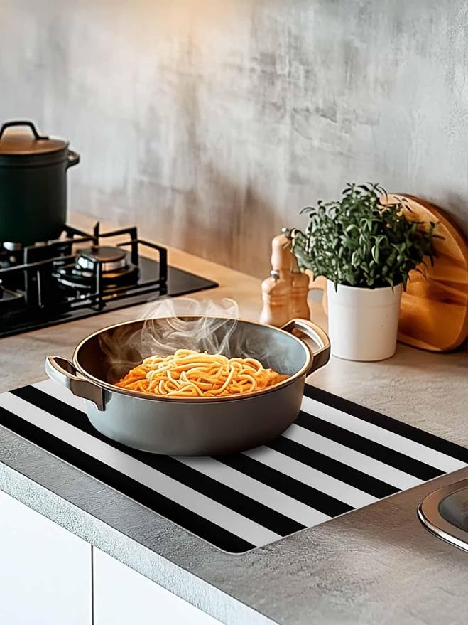 Black and White Stripes Coffee Mat Classic Geometric Absorbent Bar Mat - Image 3