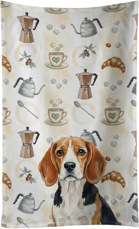 Caroline's Treasures Beagle Coffee Bar Kitchen Towel Velour Plush Front and by CarolinesTreasures
