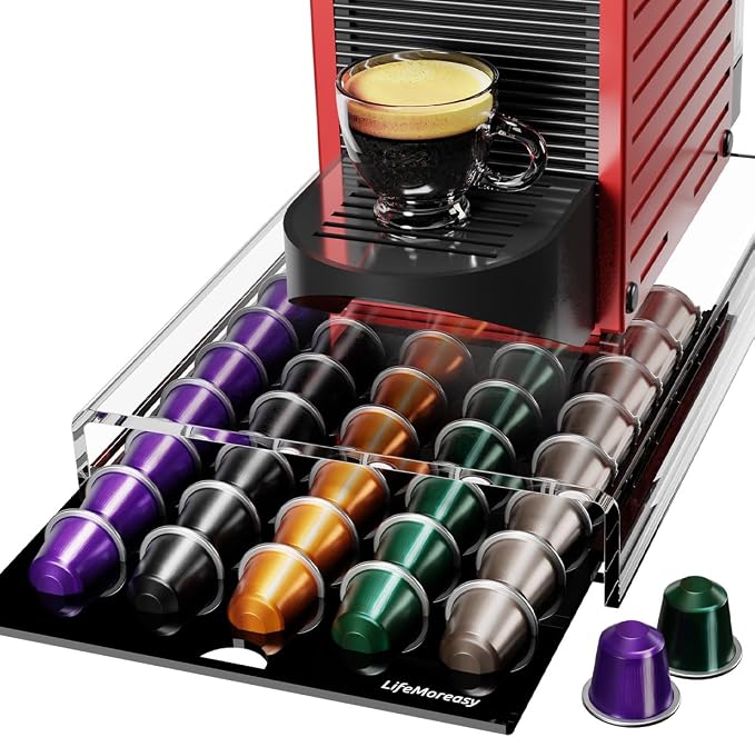 Acrylic Coffee Pod Holder for Nespresso OriginalLine Capsules, 40 Pods Capacity by LifeMoreasy
