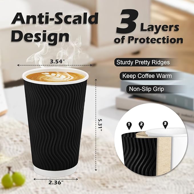 Lamosi Disposable Coffee Cups 16 OZ 90 Pack, Paper Coffee Cups 16 OZ - Image 2