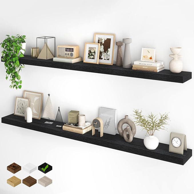 Fun Memories 72Inch Floating Shelves, Wall Mounted Rustic Wood Floating Shelf by FunMemories