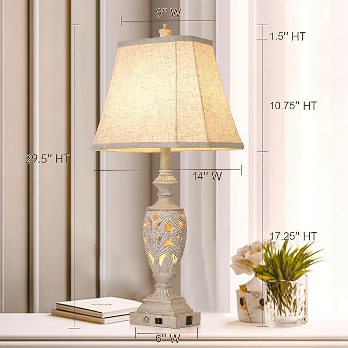 29.5"H Touch Control Traditional Table Lamp Set of 2, Vintage Bedside Lamp - Image 3