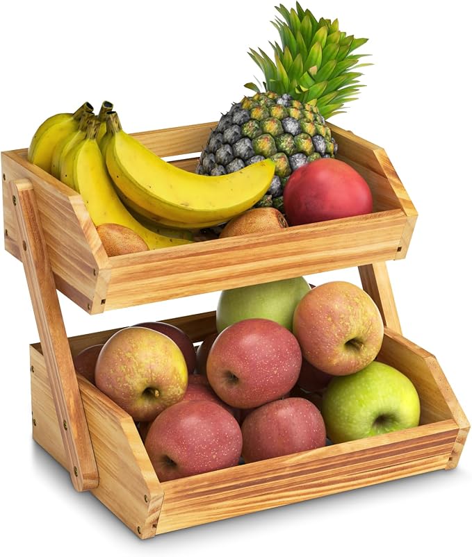 G.a HOMEFAVOR Fruit Basket: 2-Tier Pine Wood Fruit Bowl - Image 5