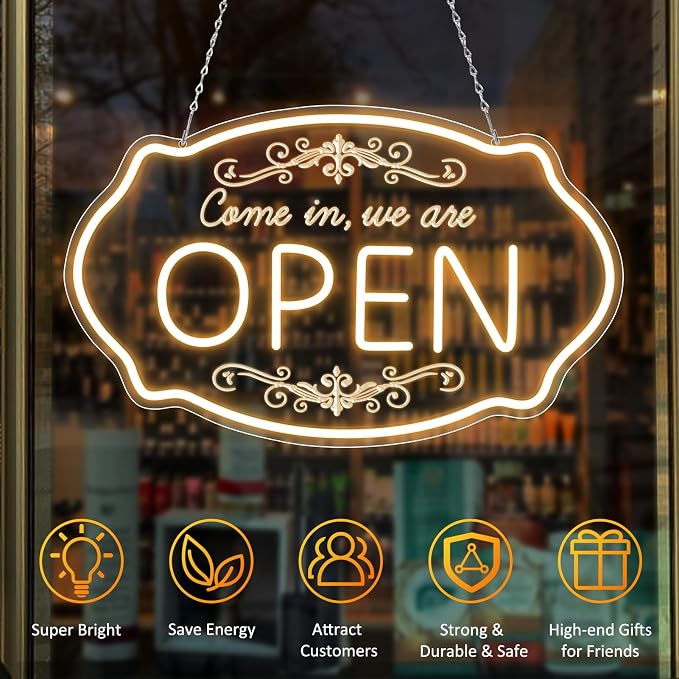 Open Sign for Business, 16.5 x 10 Inch Come In We're Open LED Neon Sign - Image 2