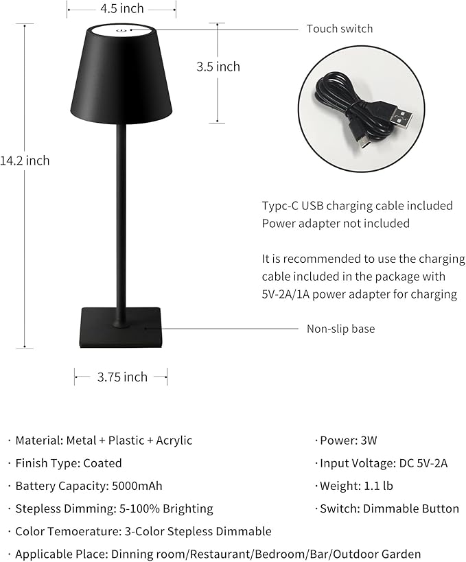 KDG 2 Pack Cordless Table Lamp, Portable LED Desk Lamps, 5000mAh Battery - Image 5
