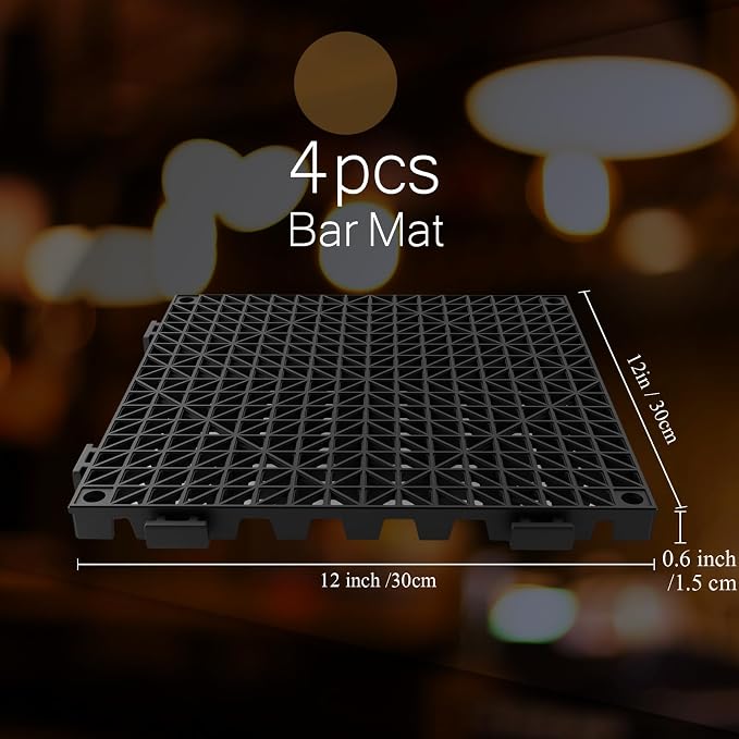 Tioncy 4 Pcs Bar Countertop Supplies Interlocking Mats 12 x 12 Inch Black Shelf - Image 2