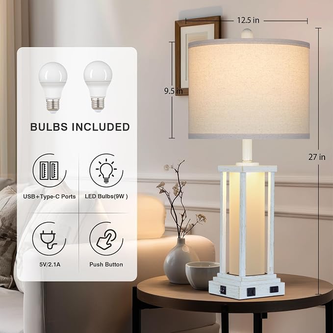 Cinkeda 27" Tall Vintage Table Lamp Set of 2 - Image 2