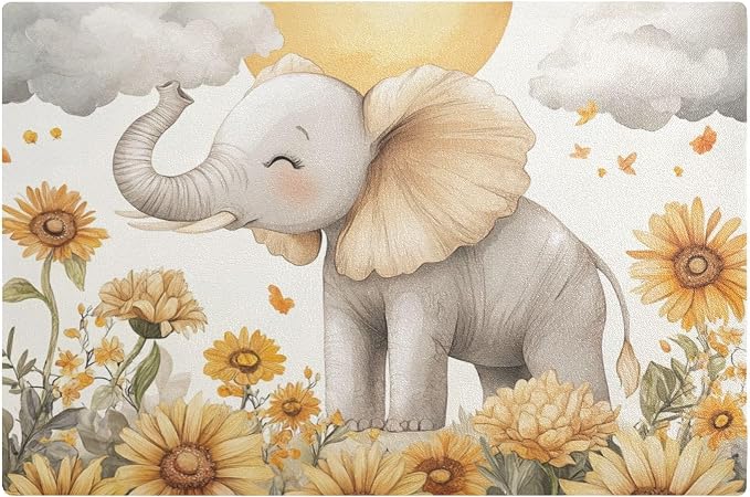 Elephant Sunflowers Cloud Grey Coffee Mat Coffee Bar Maker Station Pot Spill by QwThum