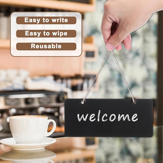 6 PCS Wooden Hanging Chalkboard Signs Double Sided, 7x3 Inch Small Rectangle - Image 3