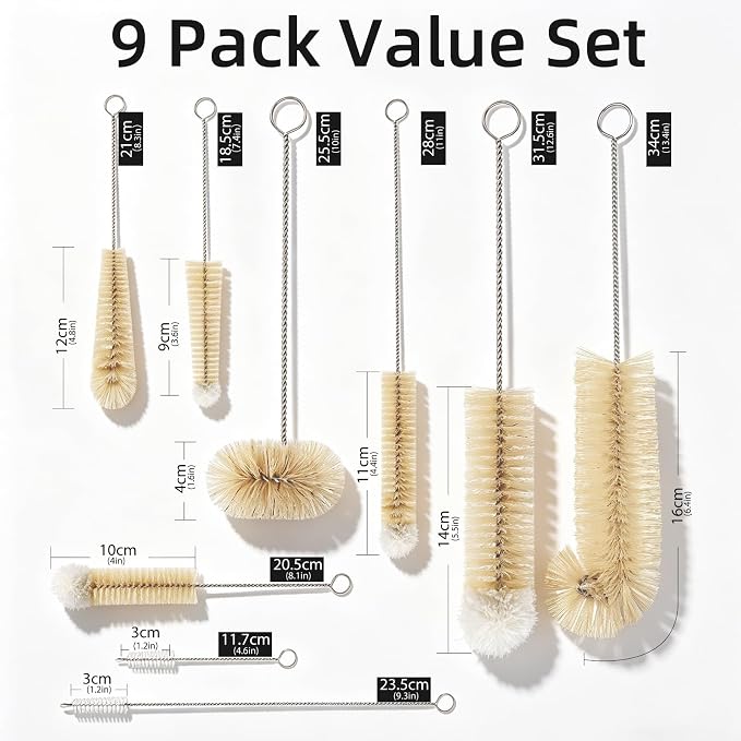 Masthome 9 Pack Bottle Brush Set, Boar Bristle Mixed PP Baby Bottle Cleaner - Image 8